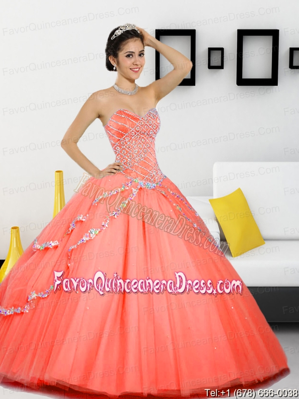 Luxurious Beading Sweetheart 2015 Quinceanera Gown