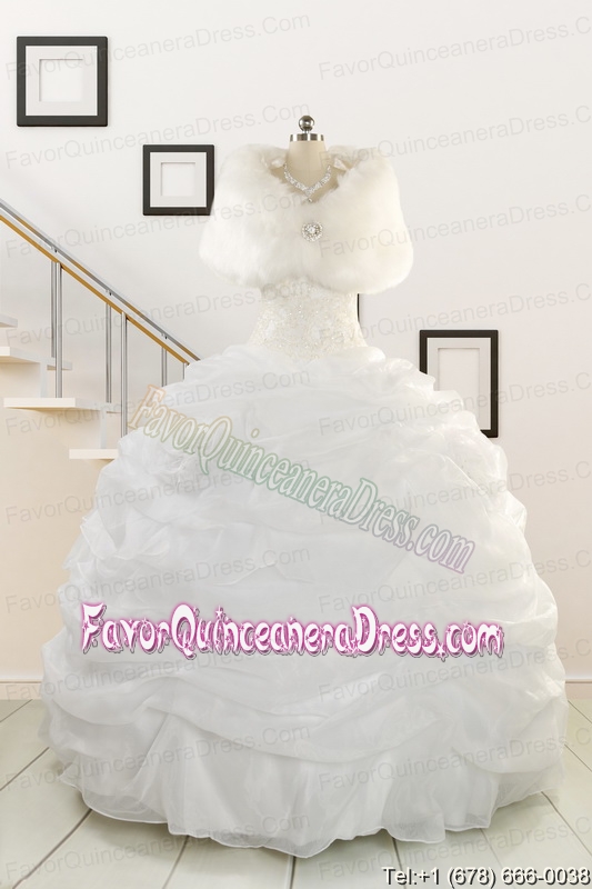 In Stock White Beading Quinceanera Dresses for 2015