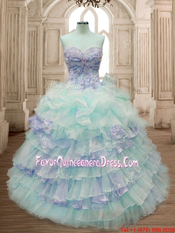 Hot Sale Ruffled Layers and Applique Quinceanera Dress with Big Puffy
