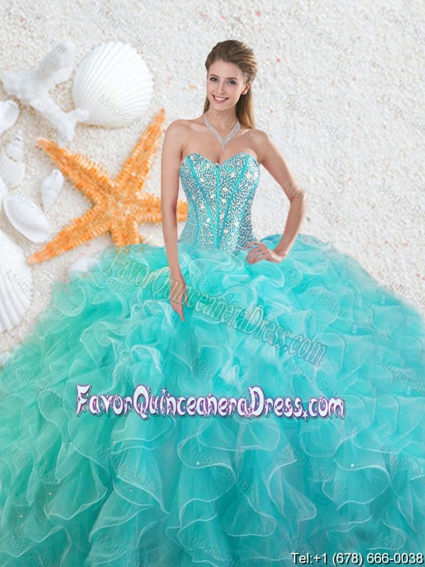 2016 Elegant Beading Sweetheart Quinceanera Dresses in Aqua Blue