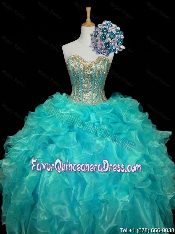 New Arrival 2015 Winter Sweetheart Mint Quinceanera Dresses with Sequins and Ruffles