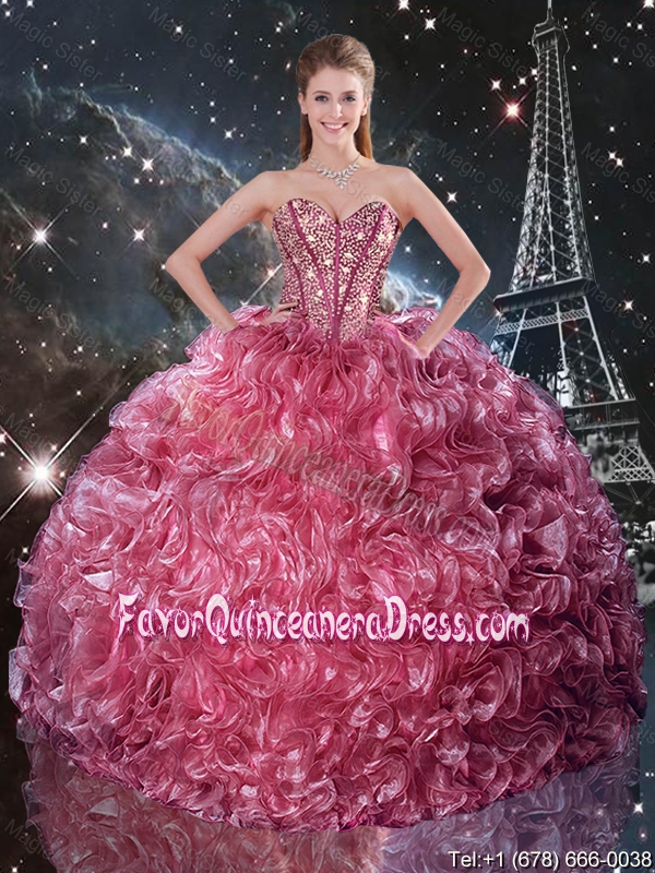 2016 Fall New Style Ball Gown Coral Red Quinceanera Dresses with Ruffles and Beading