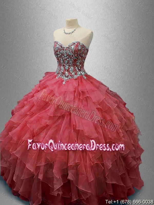 Beautiful Beaded and Ruffles Quinceanera Gowns in Organza