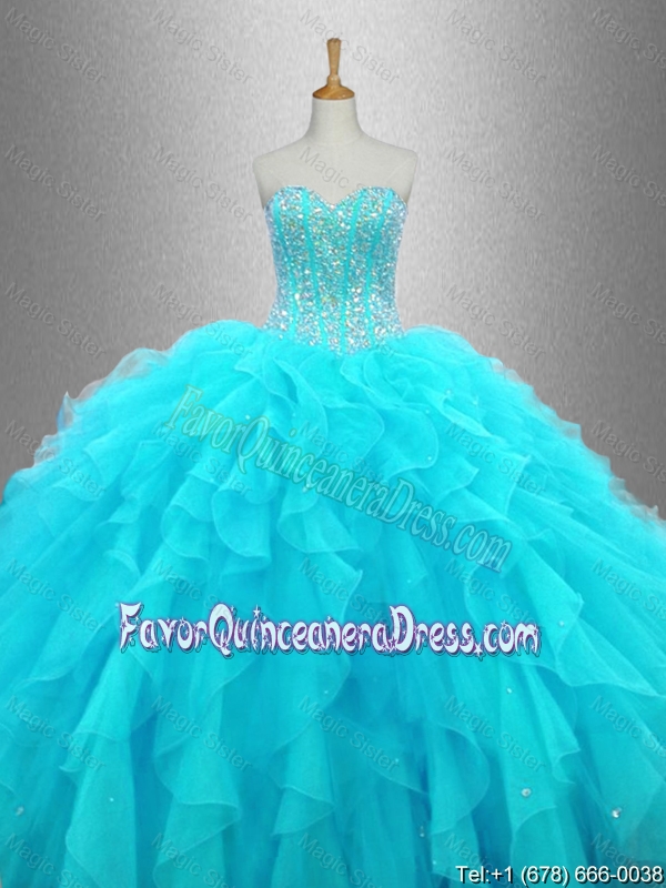 Elegant Beaded Sweetheart Quinceanera Gowns in Aqua Blue for 2016