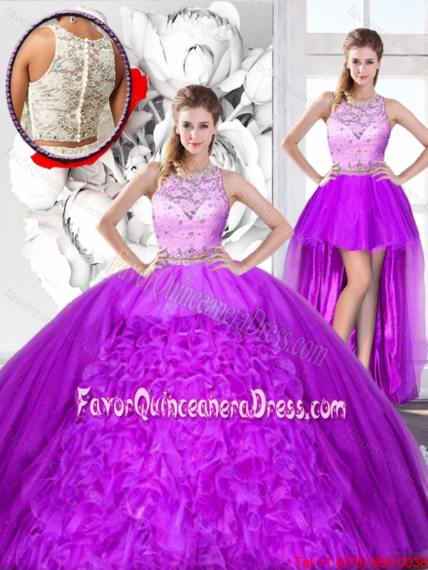 Perfect Beaded and Ruffles Detachable Quinceanera Dresses with Scoop