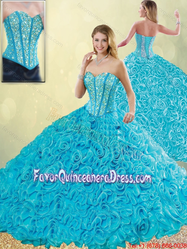 2016 Exquisite Aqua Blue Quinceanera Dresses with Beading