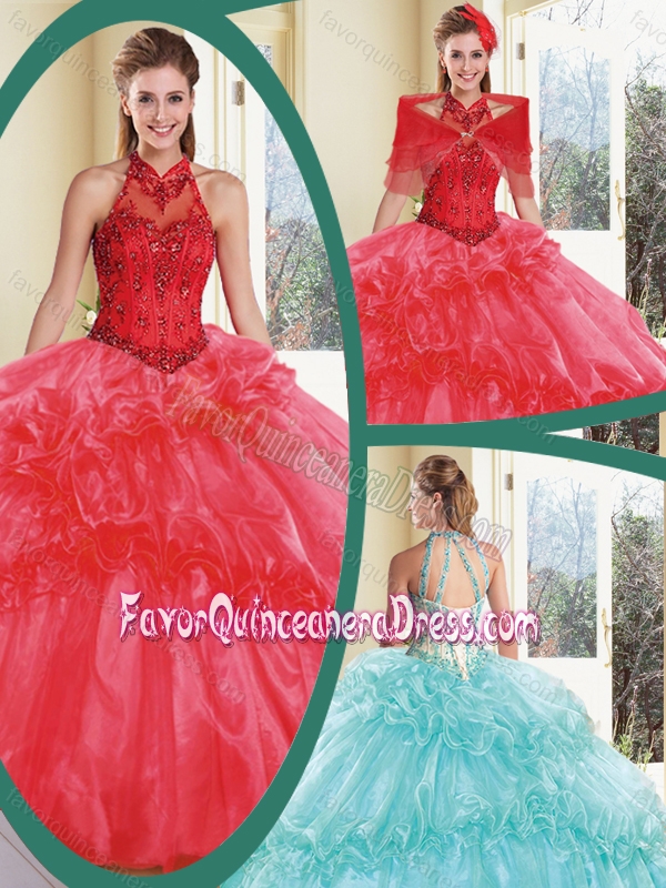 Cheap Appliques and Ruffles Quinceanera Dresses with Halter Top