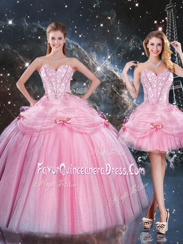 Detachable Ball Gown Sweetheart Beading Pink Quinceanera Skirts