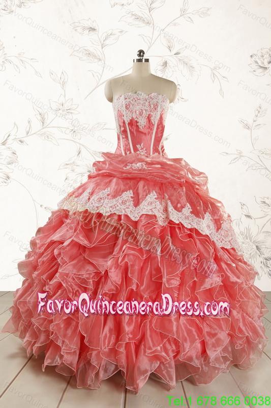 2015 Fashionable Strapless Watermelon Quinceanera Dresses