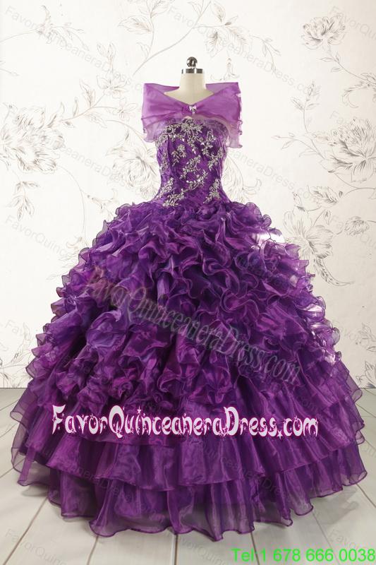 Beautiful Appliques Purple Strapless 2015 Quinceanera Dresses