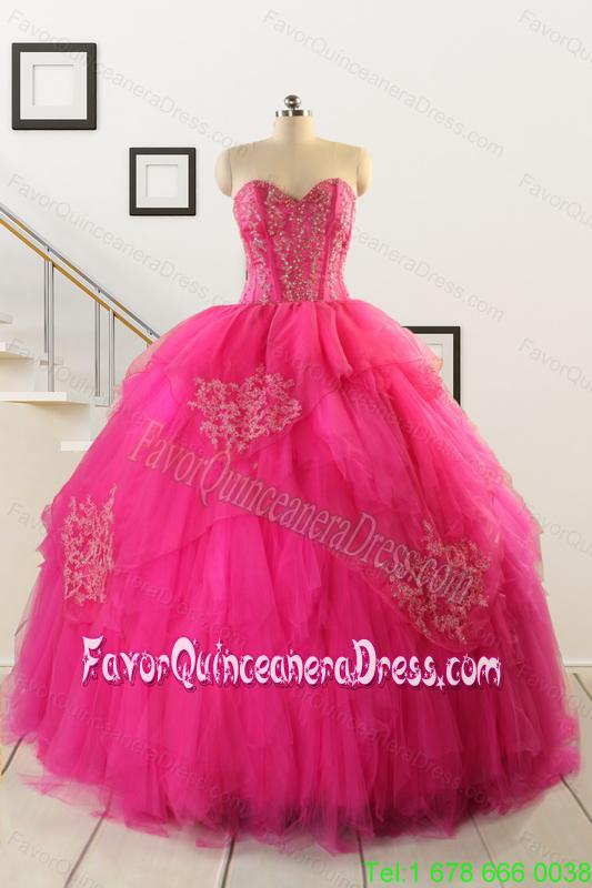 2015 Pretty Appliques Dresses For 15 in Hot Pink