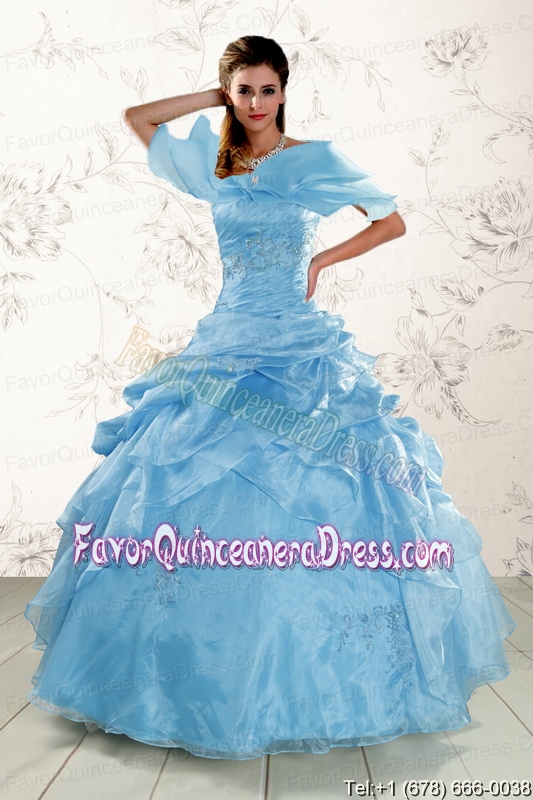 2015 Brand New Aqua Blue Quinceanera Dresses with Appliques
