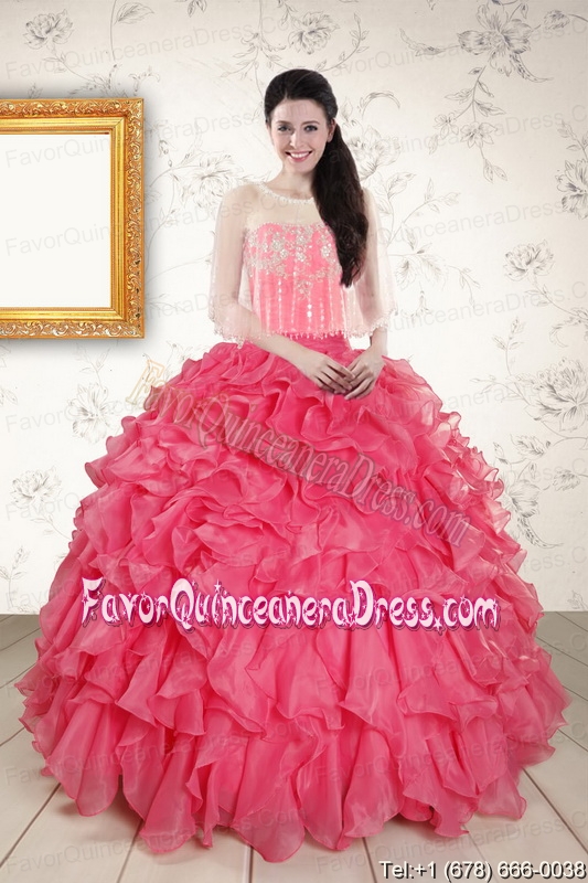 Strapless Beading and Ruffles 2015 Quinceanera Dresses in Hot Pink