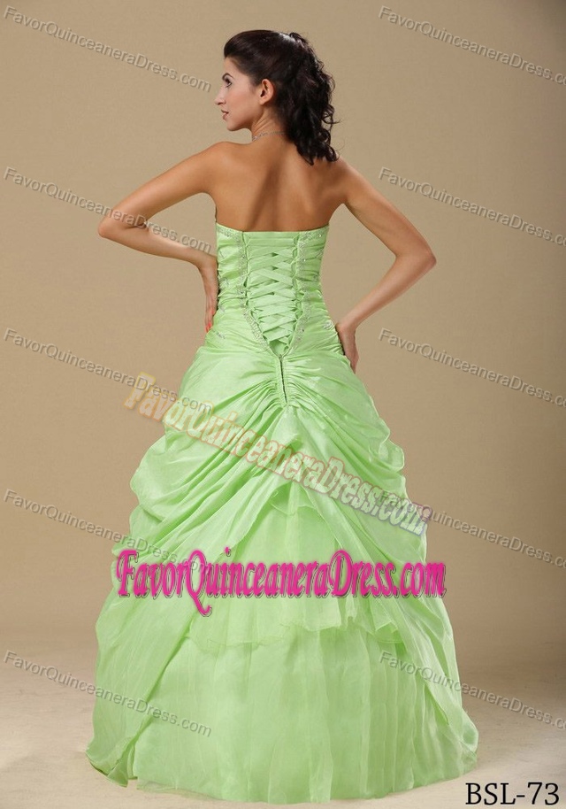 Impressive Ruched Lace-up Organza Dresses for Quinceanera in Yellow Green
