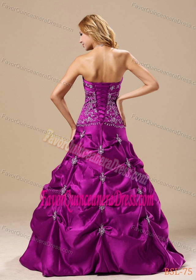 Charming Fuchsia Lace-up Taffeta Dresses for Quinceanera with Embroidery