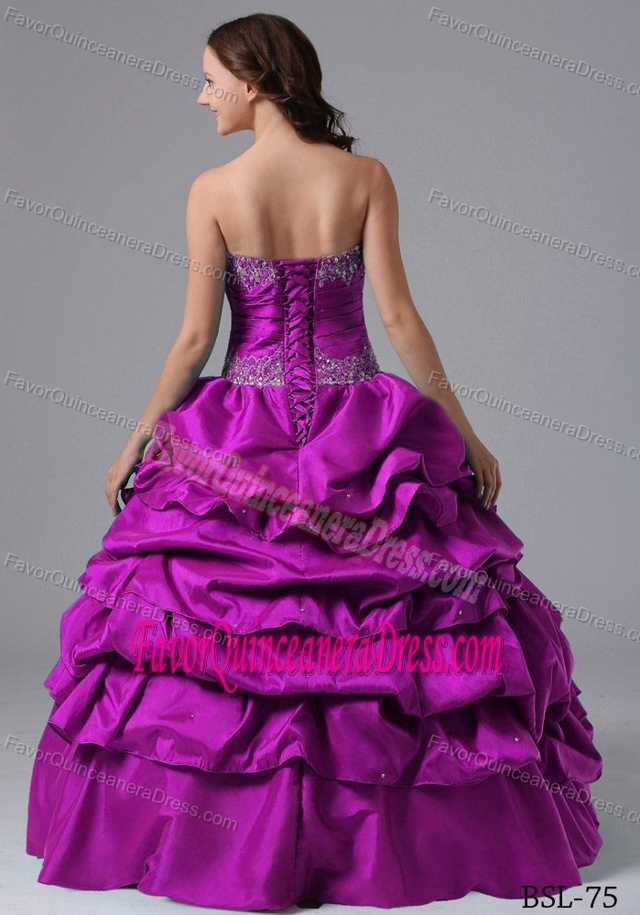 Exquisite Ruched and Beaded Fuchsia Long Quinceanera Gowns with Pick-ups