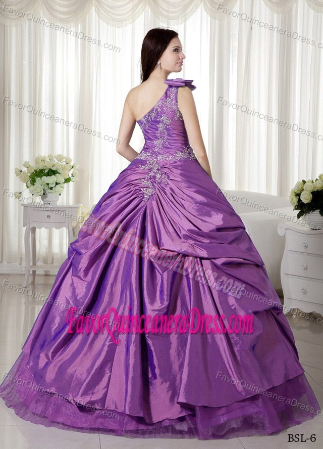 Lavender One Shoulder Floor-length Taffeta and Organza Dress for Quinceanera