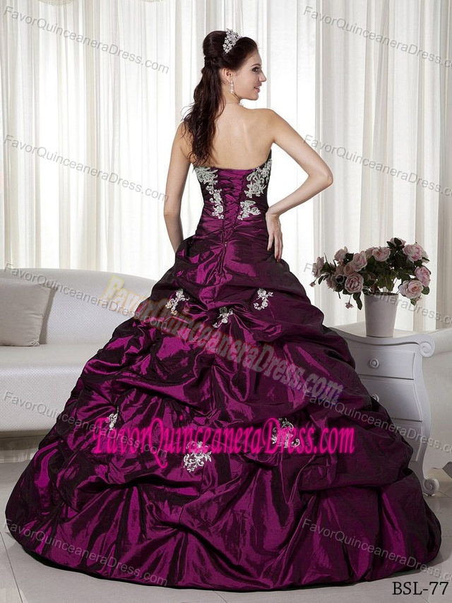 Attractive A-line Strapless Floor-length Taffeta Dresses for Quince in Fuchsia