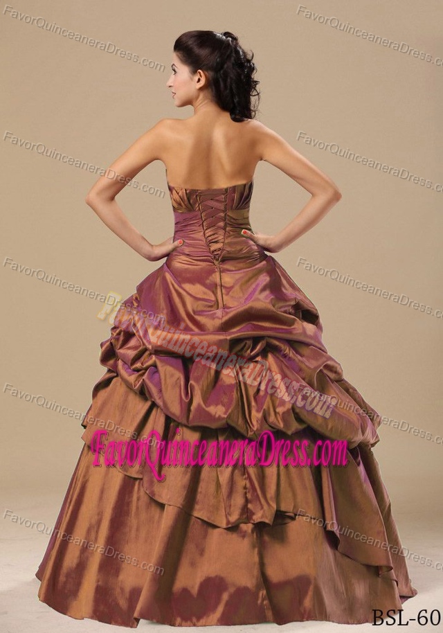 Romantic Strapless Lace-up Taffeta Long Dresses for Quince in Orange Red