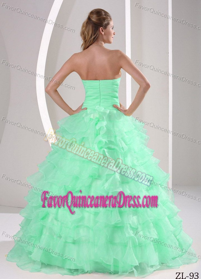 Gorgeous Ruched Zipper-up Floor-length Organza Sweet 17 Dress with Ruffles