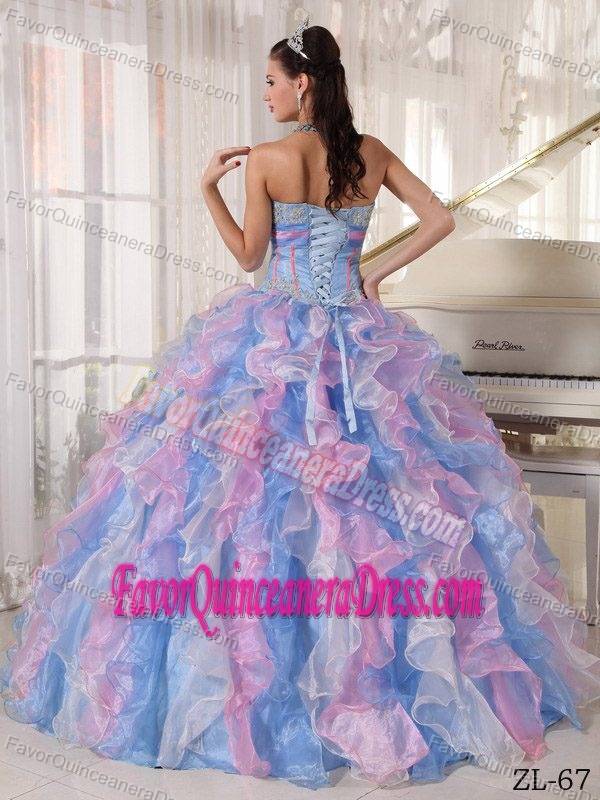 Exquisite Lace-up Organza Quinceanera Gowns in Multi-color with Appliques