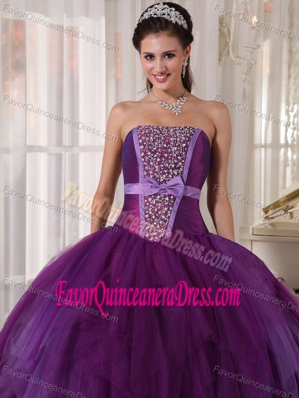 Fabulous Beaded Lace-up Floor-length Tulle Quinceanera Gowns in Purple