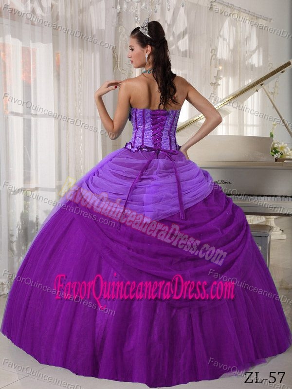Magnificent Floor-length Lace-up Tulle Beaded Dresses for Quinceaneras