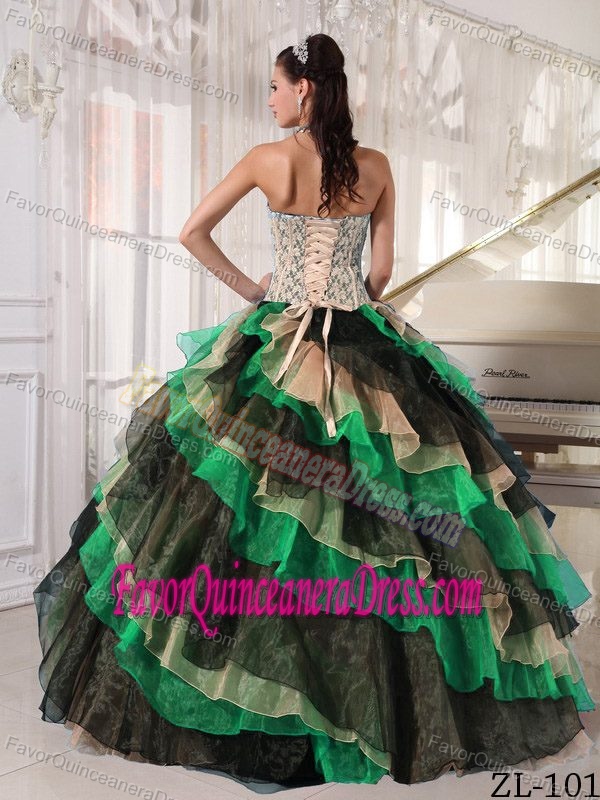 Classical Strapless Organza Sweet 18 Dresses in Multi-color with Appliques