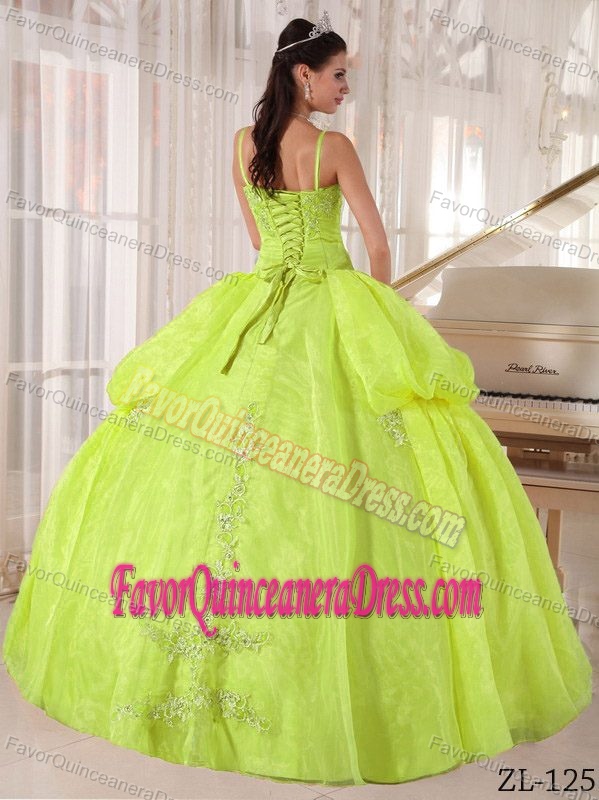 Memorable Spaghetti Lace-up Floor-length Quinceaneras Dress in Yellow Green