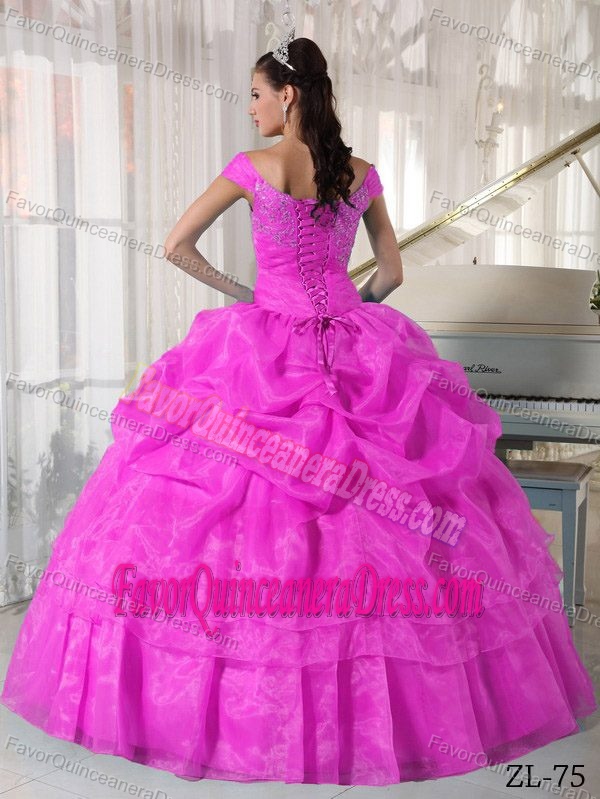 Popular Hot Pink Off-the-shoulder Taffeta and Organza Quinceanera Dresses