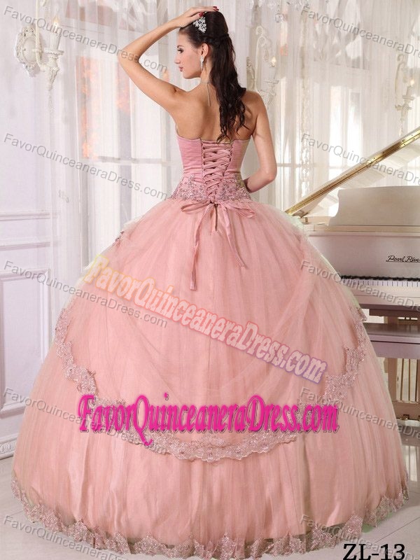 Fabulous Pink Sweetheart Taffeta and Tulle Floor-length Quinceanera Gown