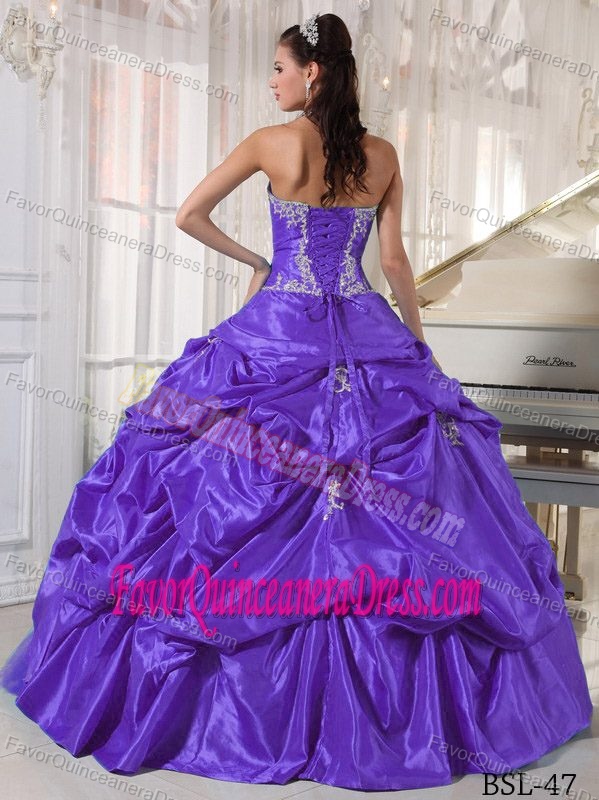 Wonderful Taffeta and Tulle Lace-up Quince Dresses in Purple with Appliques