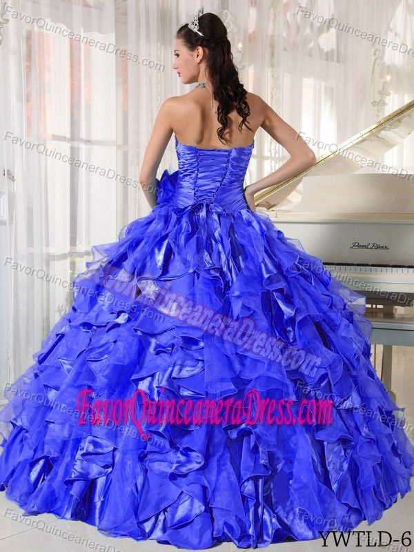 Luxurious Blue Sweetheart Organza and Taffeta Dresses for Quinceaneras
