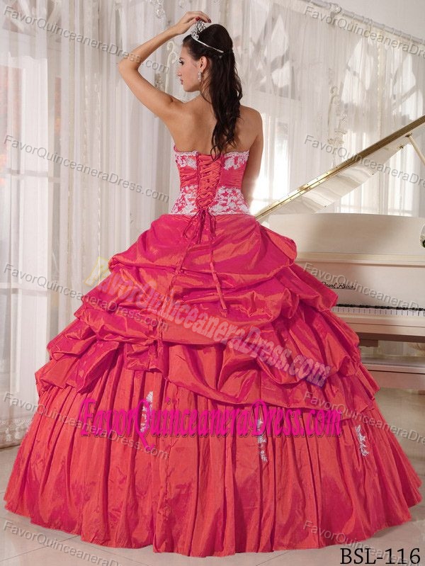 Charming Red Sweetheart Floor-length Ruched Taffeta Dress for Quinceanera