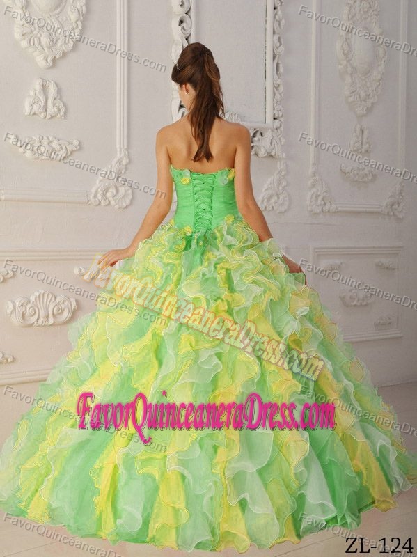 Popular Multi-Color Strapless Organza Quinceanera Gown Dress with Flowers