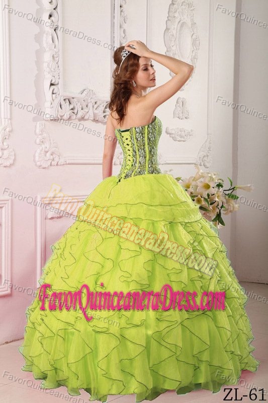 Yellow Green Sweetheart Organza Lace-up Attractive Dresses for Quince