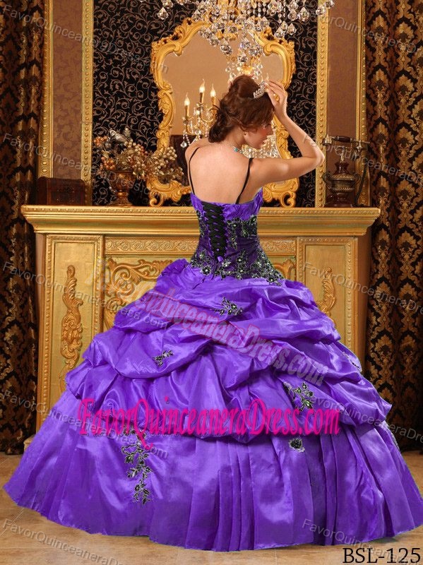 Classical Purple Floor-length Lace-up Taffeta Sweet 16 Dresses with Appliques