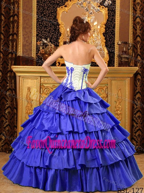 Royal Blue and White Sweetheart Floor-length Wonderful Quince Dresses