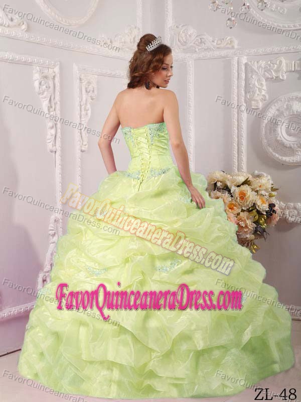 Exclusive Strapless Organza Appliques for Quince Dresses in Yellow Green
