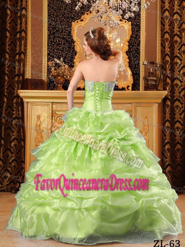 Organza Appliqued Yellow Green Dress for Quinceanera with Sweetheart