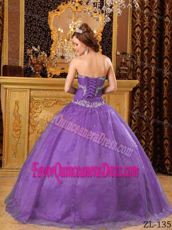 Lavender Sweetheart Floor-length Organza Quince Dresses with Appliques