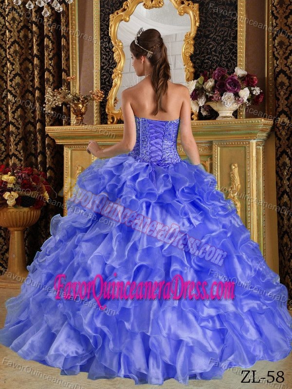 Sweetheart Floor-length Organza Purple Dresses for Quince with Ruffles