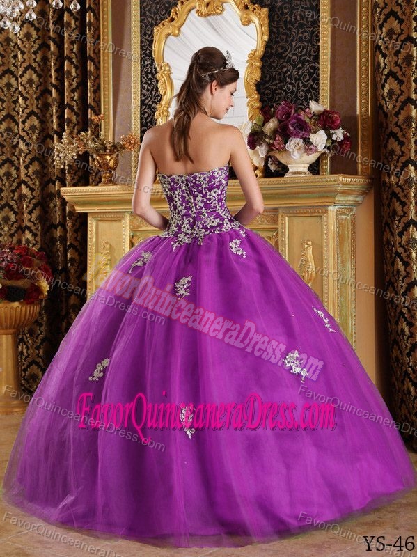 Appliqued Tulle Fuchsia Ball Gown Dress for Quinceanera with Sweetheart