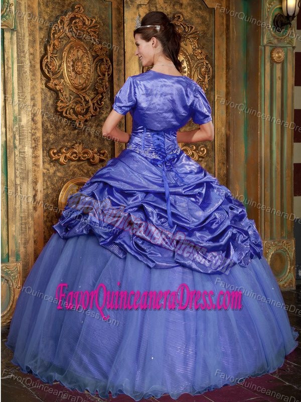 Taffeta and Organza Purple Sweetheart Dress for Quinceanera with Appliques