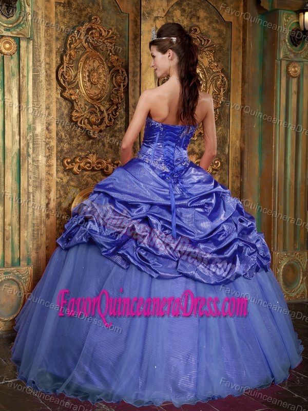 Taffeta and Organza Purple Sweetheart Dress for Quinceanera with Appliques
