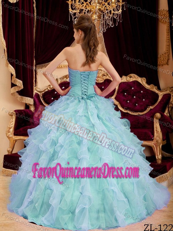 Blue Beaded Ball Gown Floor-length Sweetheart Quince Dresses in Organza
