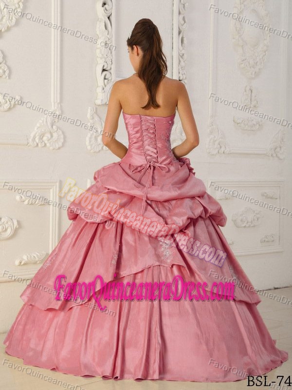 Taffeta Beaded Strapless Floor-length Quinceanera Gowns in Watermelon
