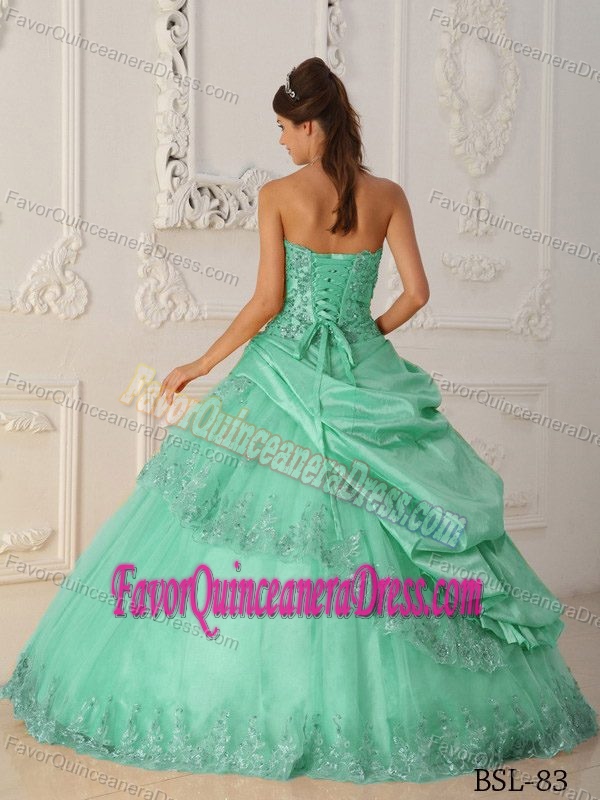 Sweetheart Taffeta and Tulle Beaded Dresses for Quince in Apple Green