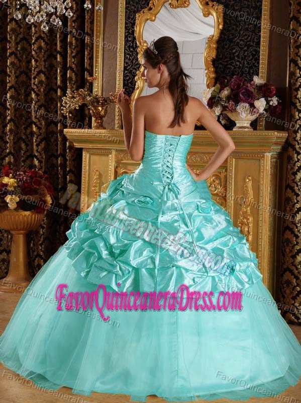 Taffeta and Tulle Beaded Floor-length Dresses for Quince in Baby Blue