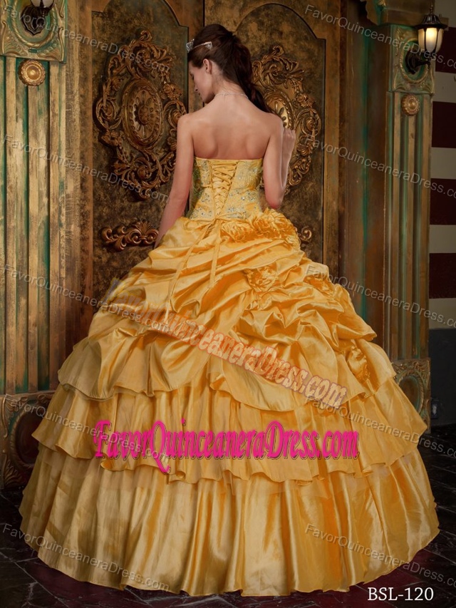Ball Gown Strapless Floor-length Organza Beaded Quince Dresses in Yellow